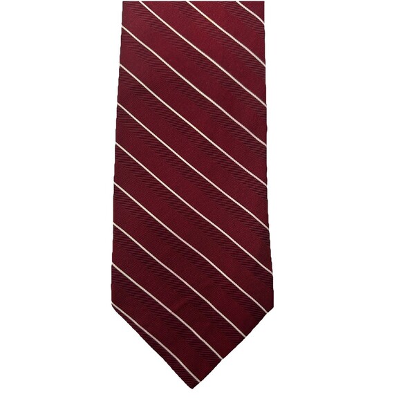 Tommy Hilfiger Men’s Silk Tie Burgundy Red White Diagonal Stripe  57"x 3.75" - Picture 2 of 6